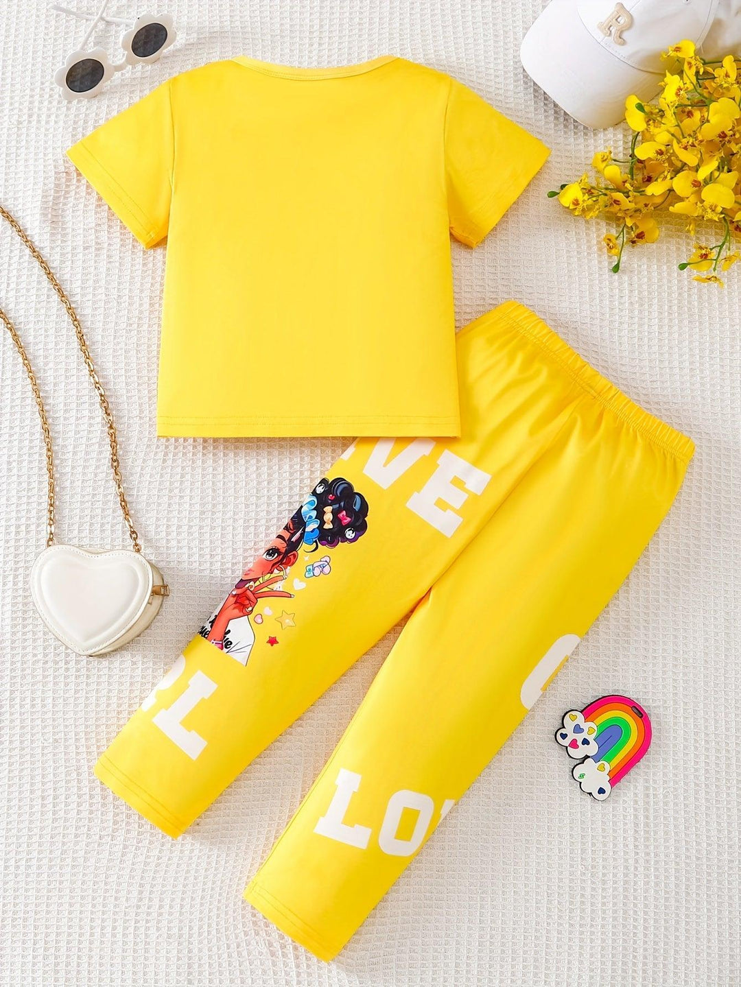 Girls Two - Piece Set with Cartoon Girl Pattern Top + Pants - Bennys Beauty World