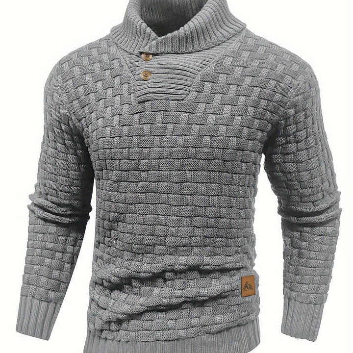 Men's Casual Waffle Knit Lapel Button Sweater
