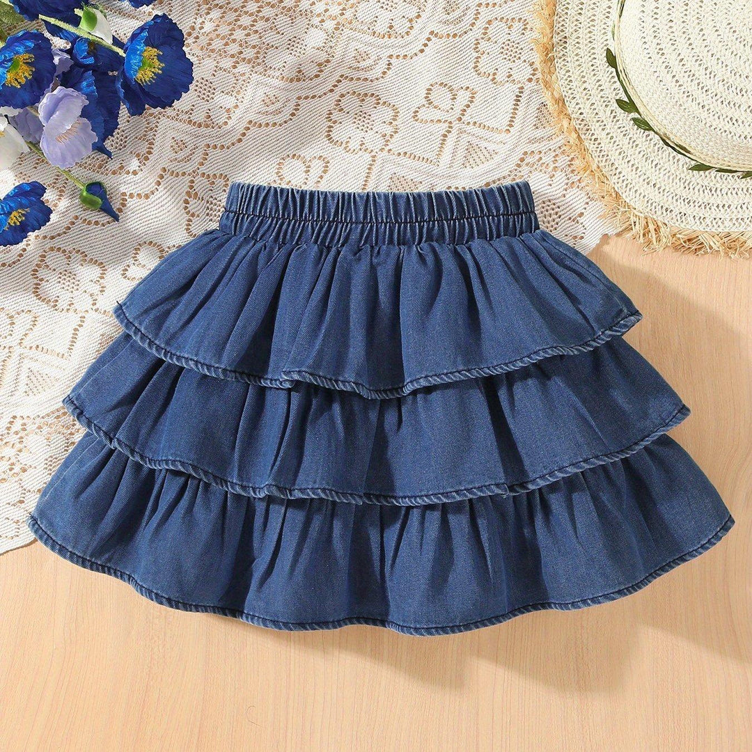 Girls' Summer Denim Skirt with a Cake Design