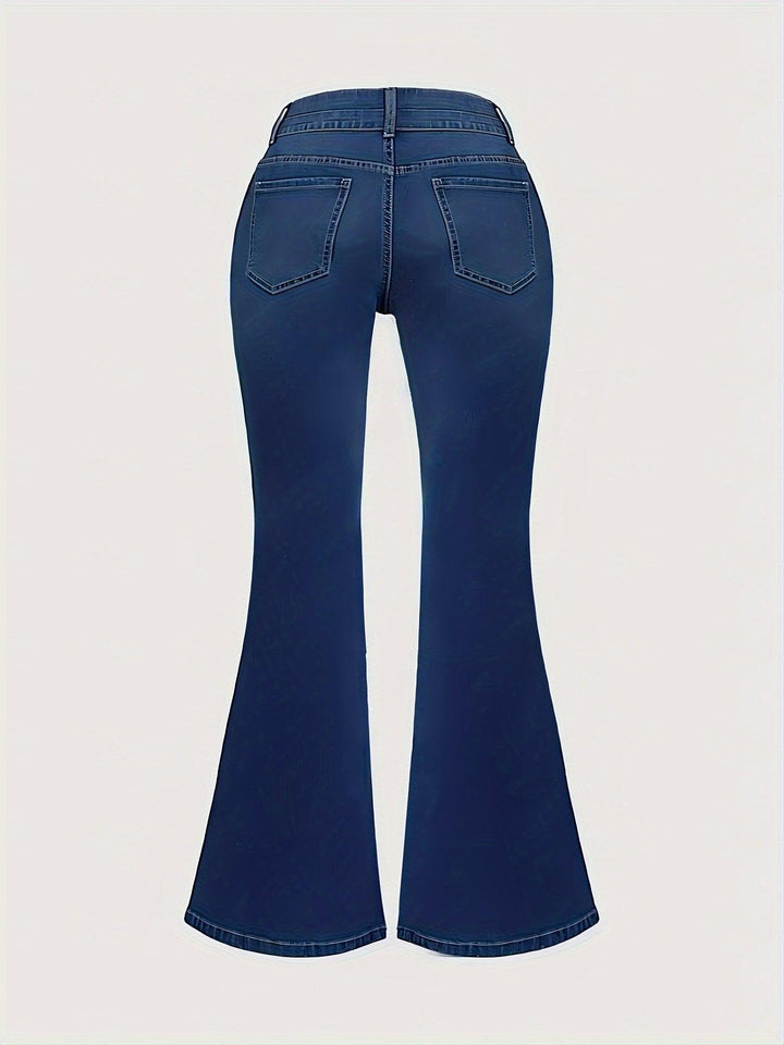 Flared Stretchy Blue Denim Pants For Women-pants-Bennys Beauty World