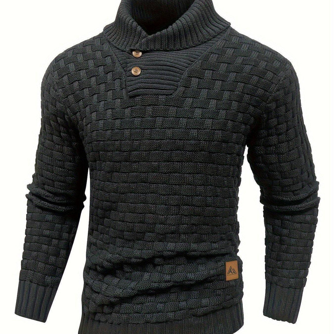 Men's Casual Waffle Knit Lapel Button Sweater