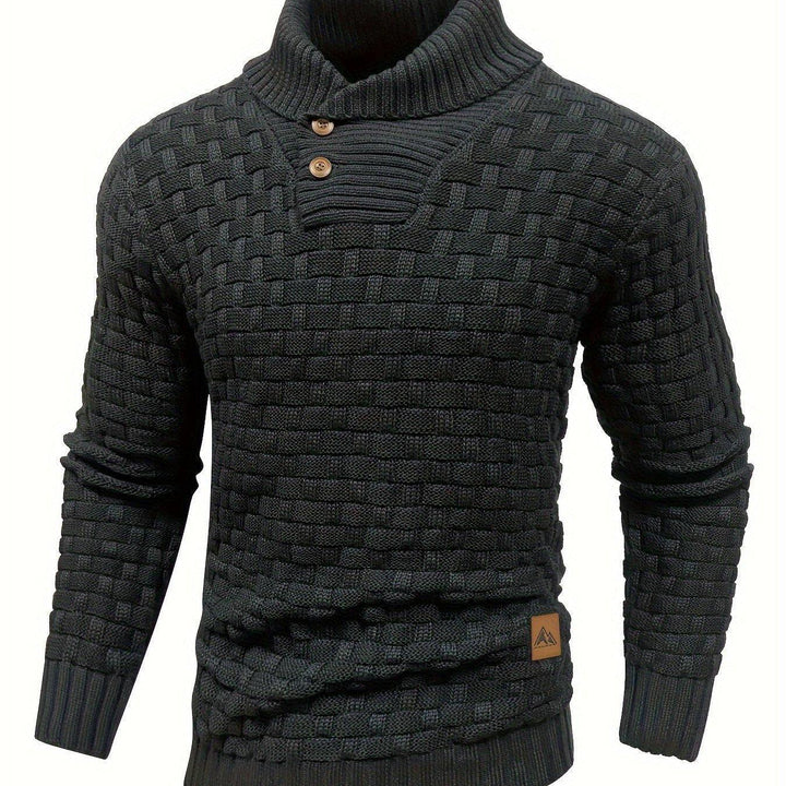 Men's Casual Waffle Knit Lapel Button Sweater