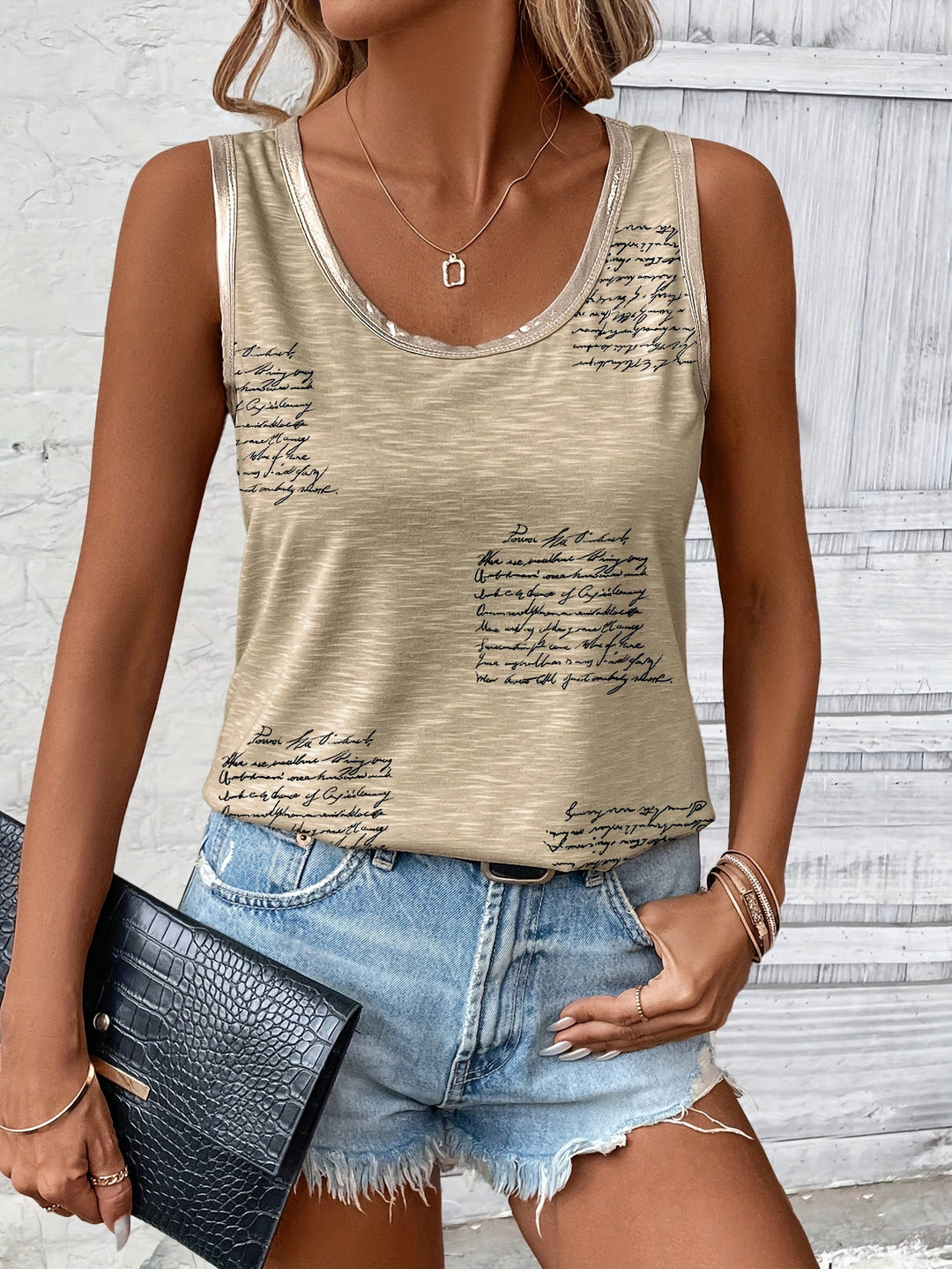 Print Crew Neck Tank Top-Bennys Beauty World