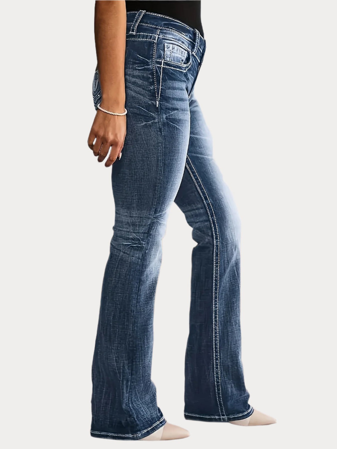 Women's Ultra-Stretch Embroidered Pocket Flare Jeans -Pants-Bennys Beauty World