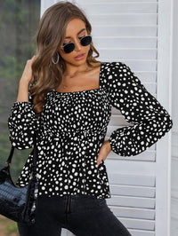 Printed Chiffon Pullover Square Collar Blouse-blouse-Bennys Beauty World