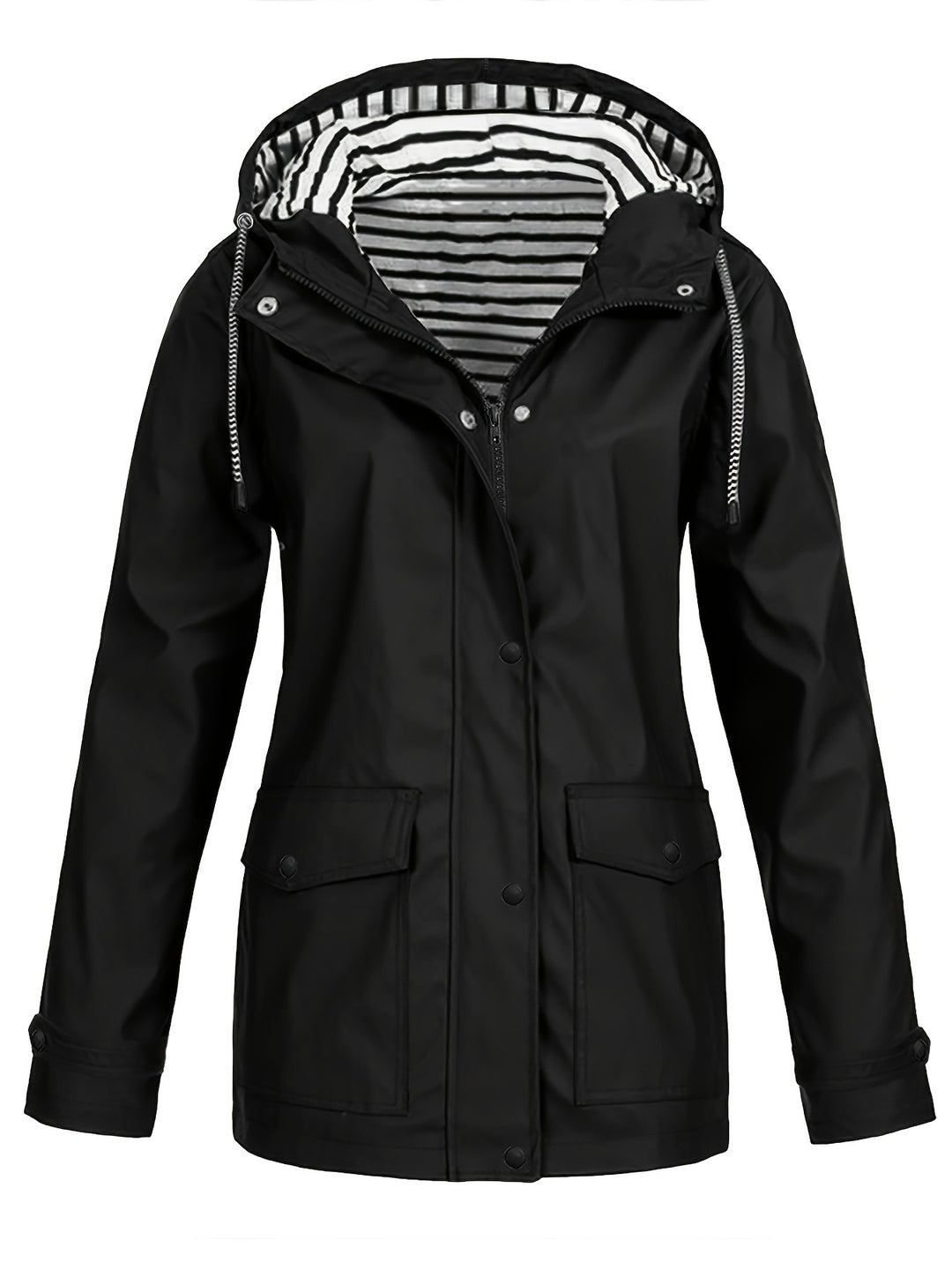 Cozy Lined Striped Zip Up Hooded Jacket-Jacket-Bennys Beauty World