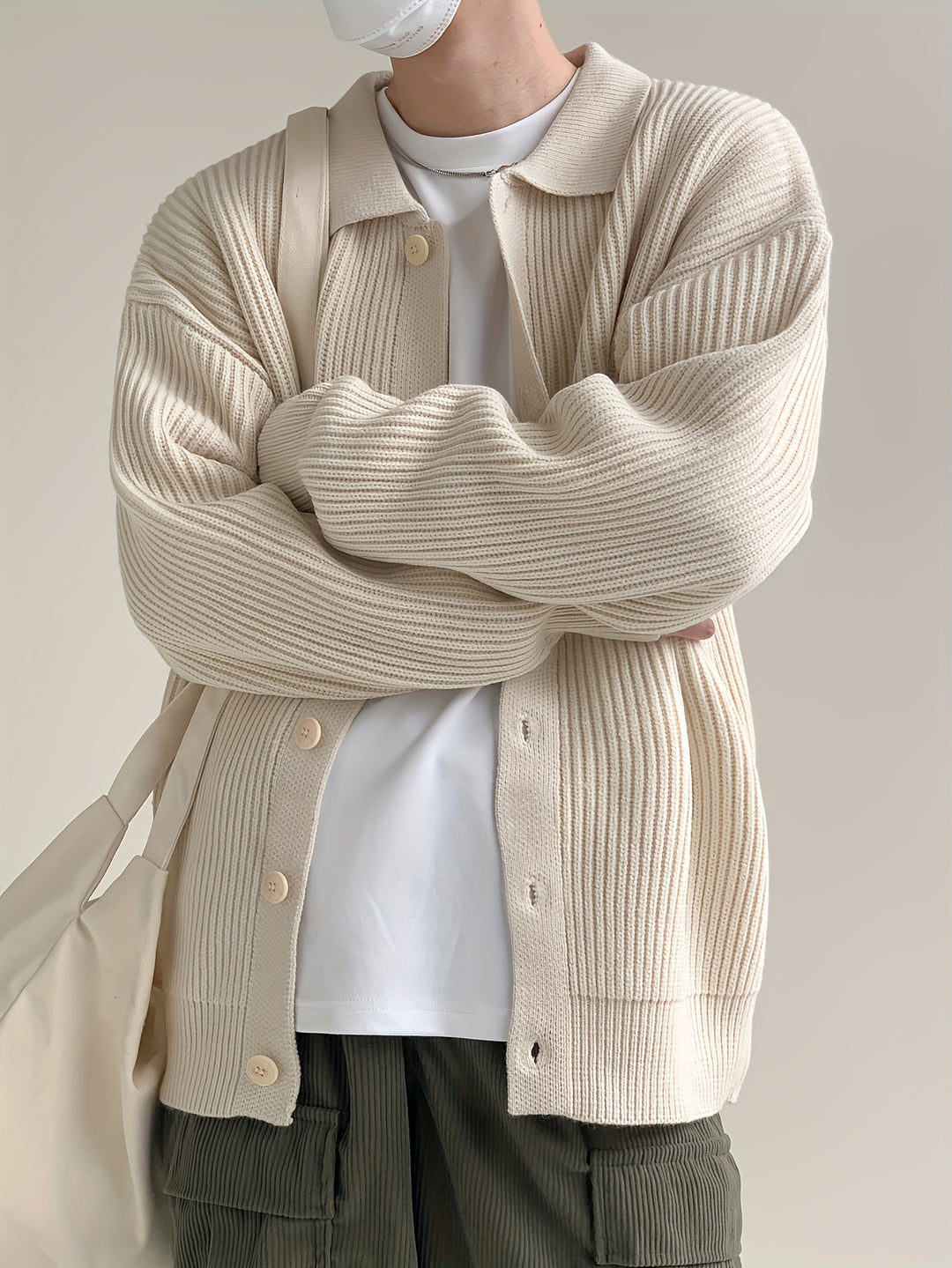 Men's Solid Striped Loose Knitted Cardigan-Bennys Beauty World