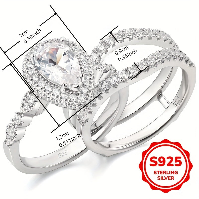 Elegant 925 Sterling Silver 2pcs Bridal Ring Set