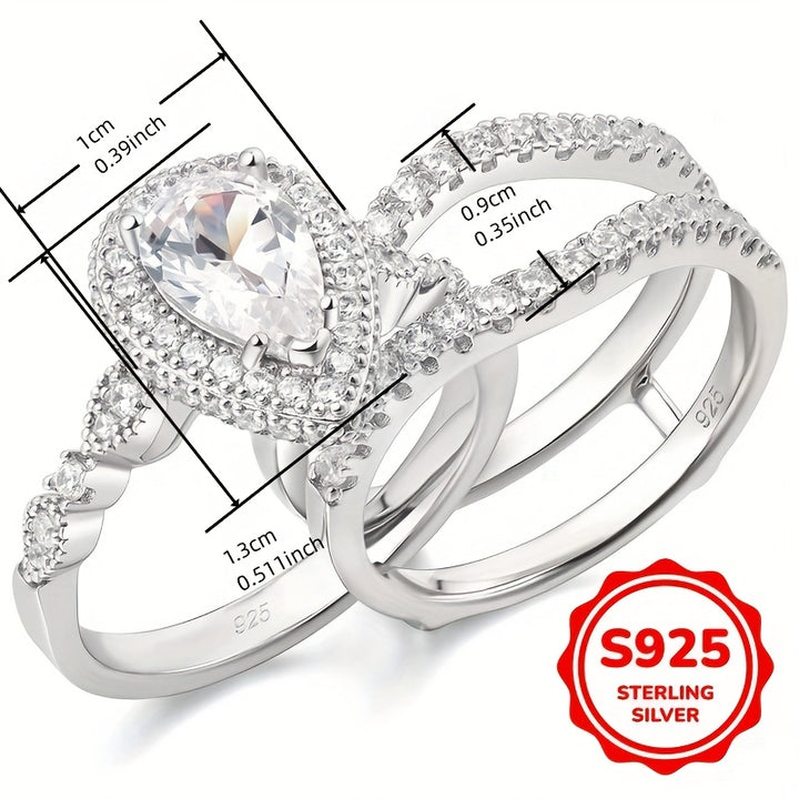 Elegant 925 Sterling Silver 2pcs Bridal Ring Set