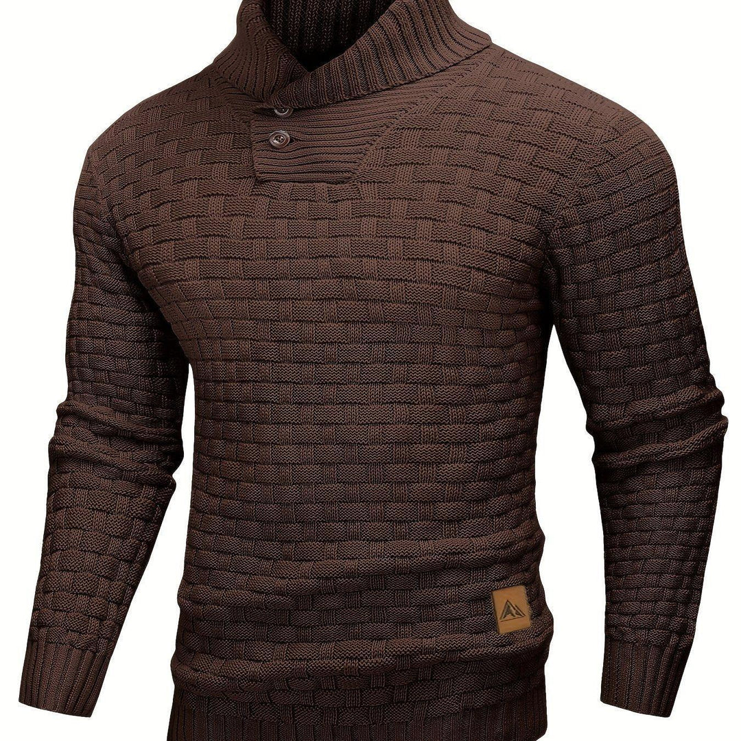 Men's Casual Waffle Knit Lapel Button Sweater