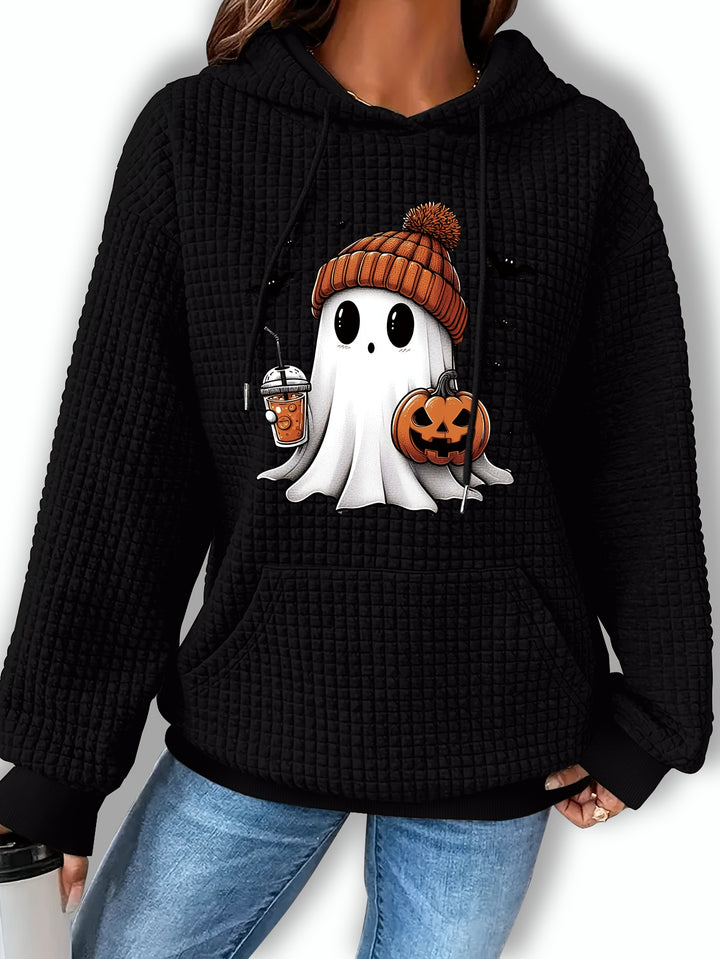 Festive Pumpkin Knit Hoodie - Cozy Long Sleeve Pullover for Halloween Celebrations-Bennys Beauty World