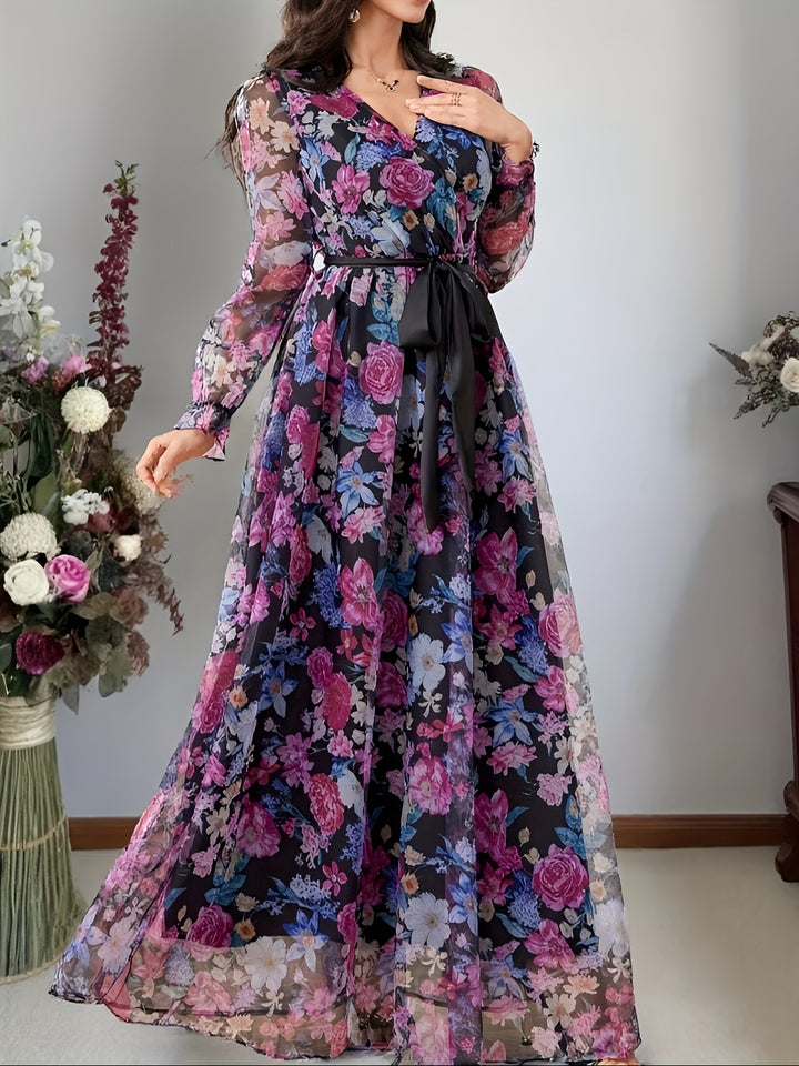 New elegant ladies cross collar lantern long sleeve dress