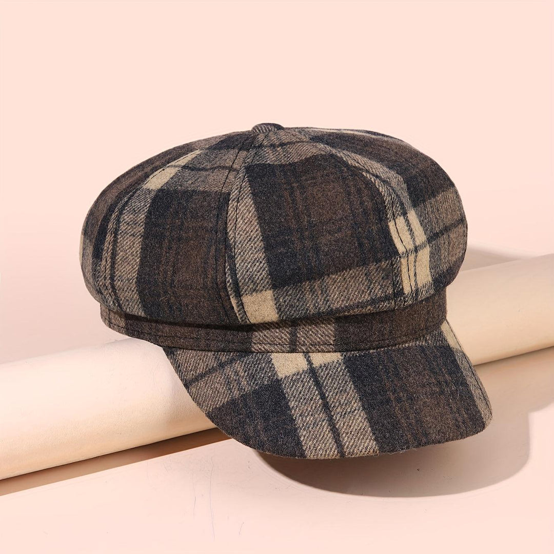 Classic British Style Vintage Plaid Newsboy Hat for Women - Warm Octagonal Beret for Autumn & Winter-Bennys Beauty World