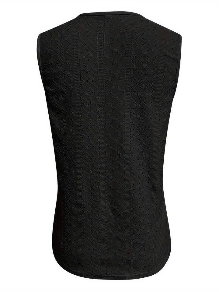 Eyelet Solid Tank Top, Casual Sleeveless Tank Top For Summer, Women's Clothing-Bennys Beauty World