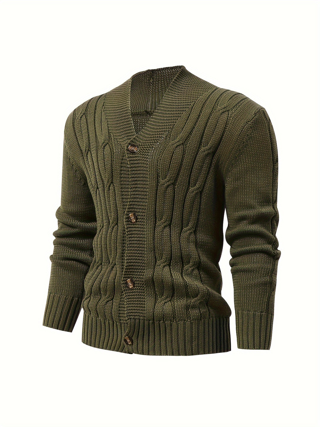 Men's Solid Rib Knit Long Sleeve Button Up Cardigan-Sweaters-Bennys Beauty World