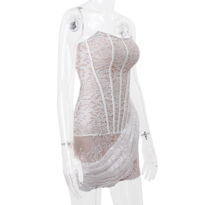 Strapless Lace Dress Party Women's Fashion Skirt With Back Lace-up Design-skirt-Bennys Beauty World