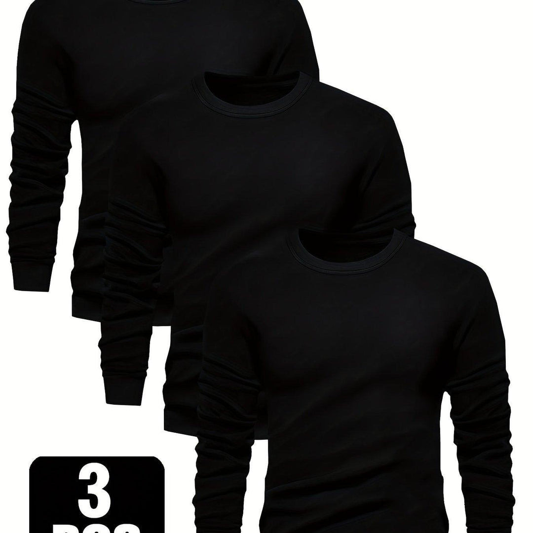 3-Pack Men'S Crew Neck Long Sleeve Knit Sweatshirts | Casual Style, Solid Color, Regular Fit
