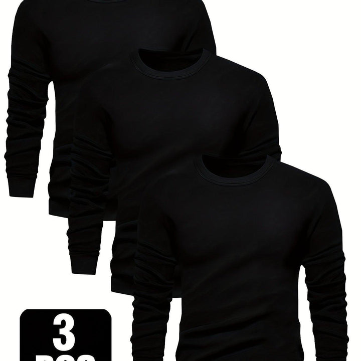 3-Pack Men'S Crew Neck Long Sleeve Knit Sweatshirts | Casual Style, Solid Color, Regular Fit