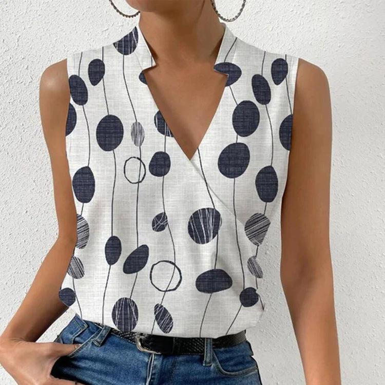 Casual Printed Tops Summer V-neck Sleeveless T-shirt Womens Clothing-crop top-Bennys Beauty World