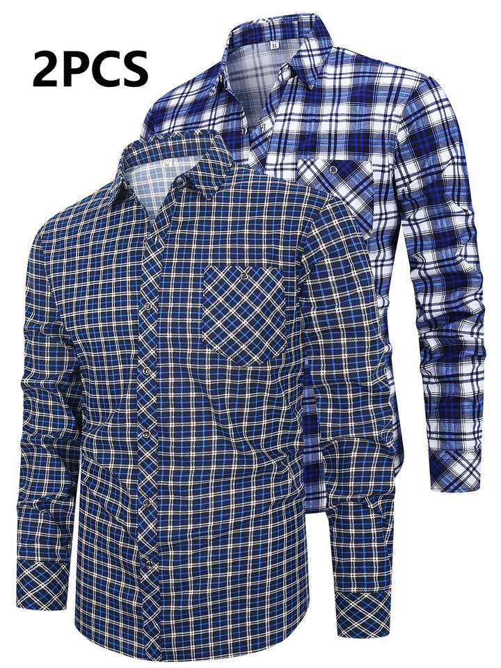2 pcs Men's Long Sleeve Button-Up Shirts