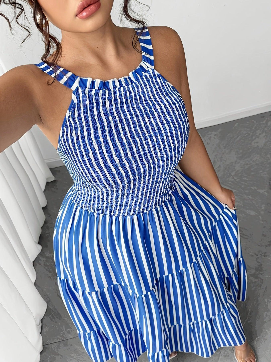 Women's Elegant and Fashionable Blue and White Dress