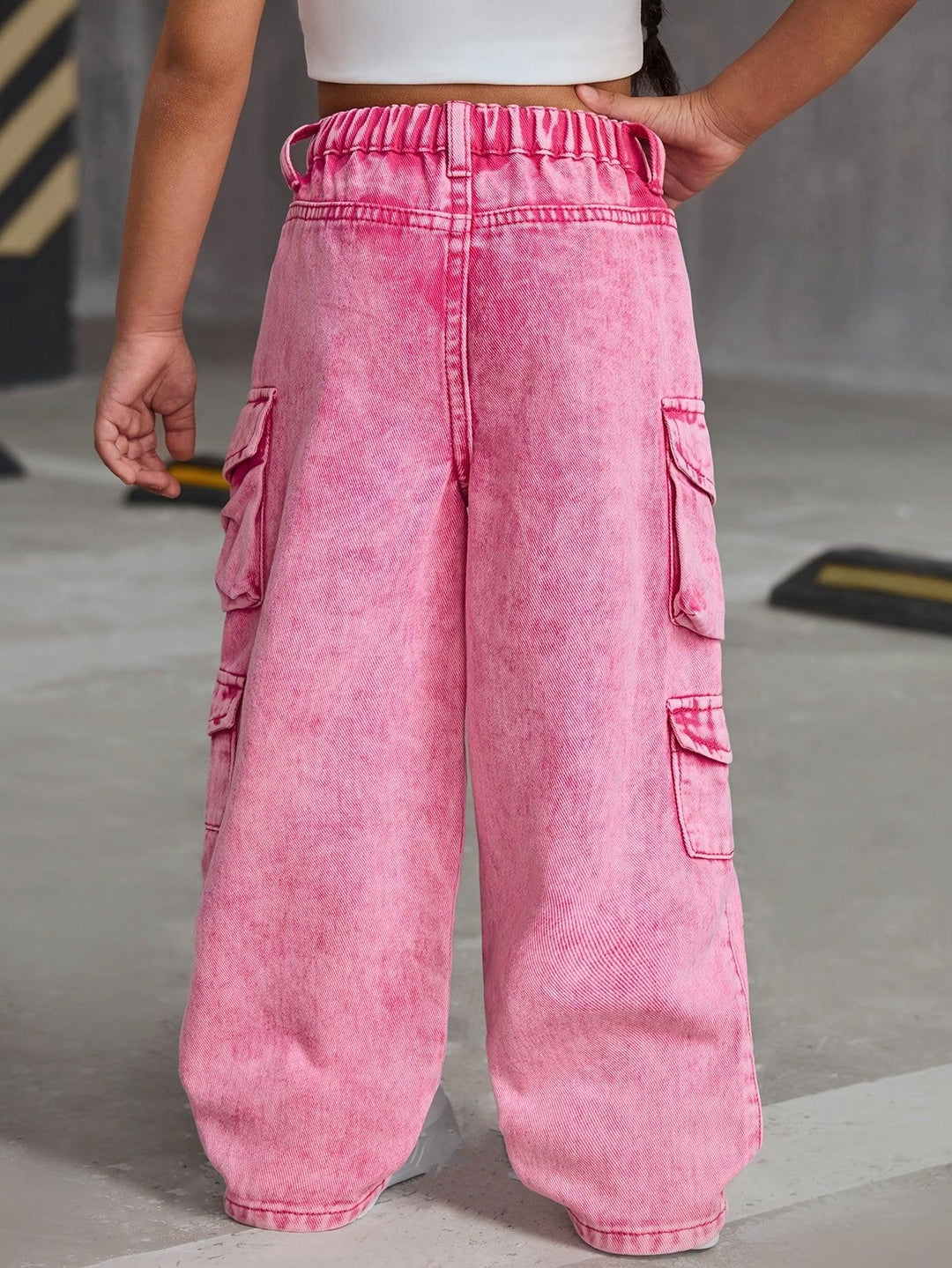 Girl Fashion Pink Denim Jeans, Loose Wide-Leg Pants