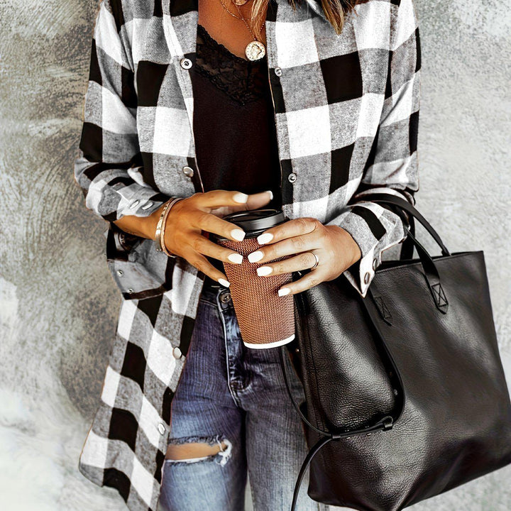 Plaid Casual Long Sleeve Shirt For Women-Shirt-Bennys Beauty World