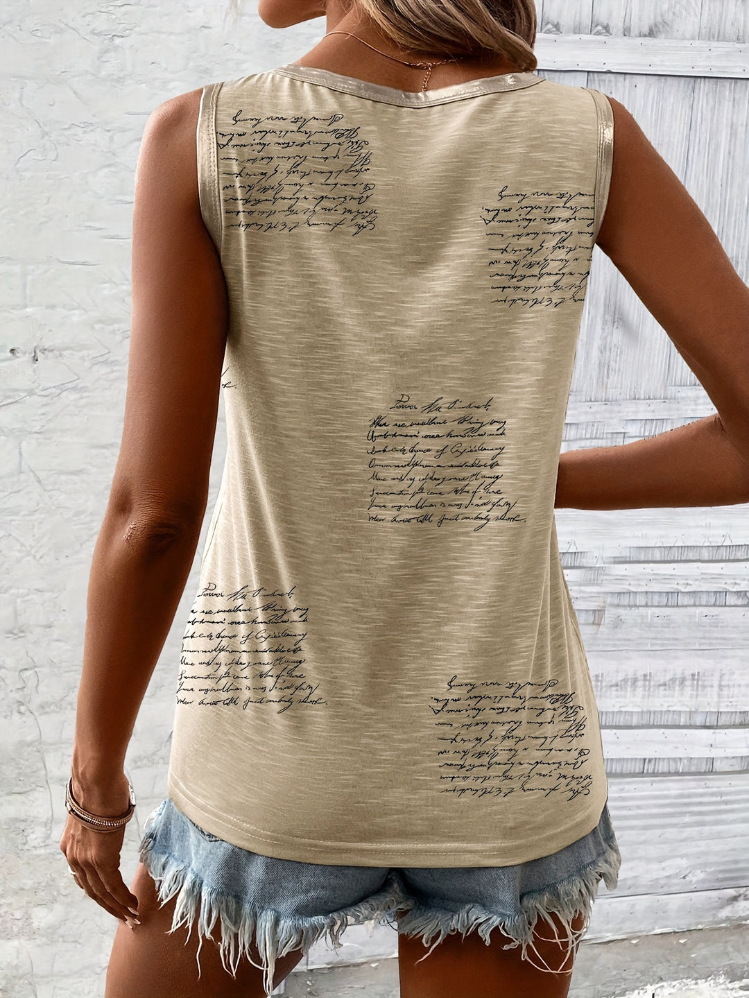 Print Crew Neck Tank Top-Bennys Beauty World