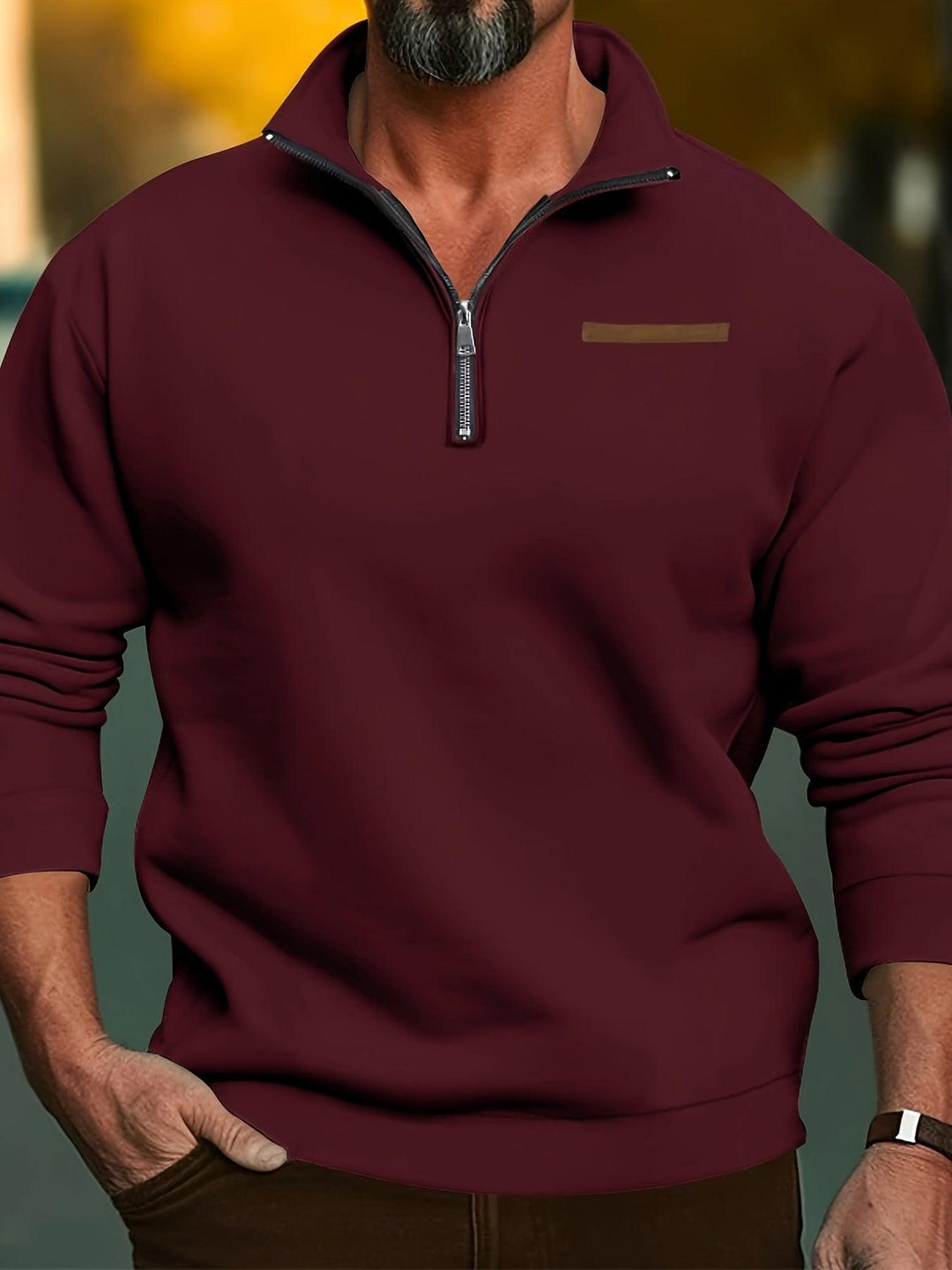 Men's Long Sleeve Lapel Quarter Zip Sweater Shirt-Shirt-Bennys Beauty World