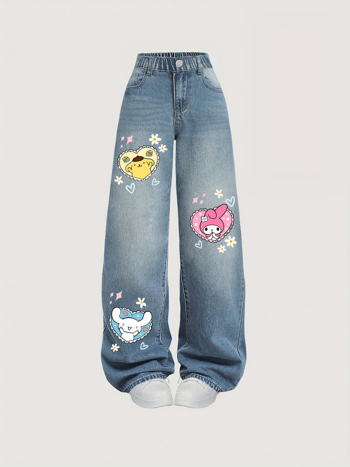 Cute Cartoon Print Jeans | Loose Straight-Leg Fit with Tailored Legs