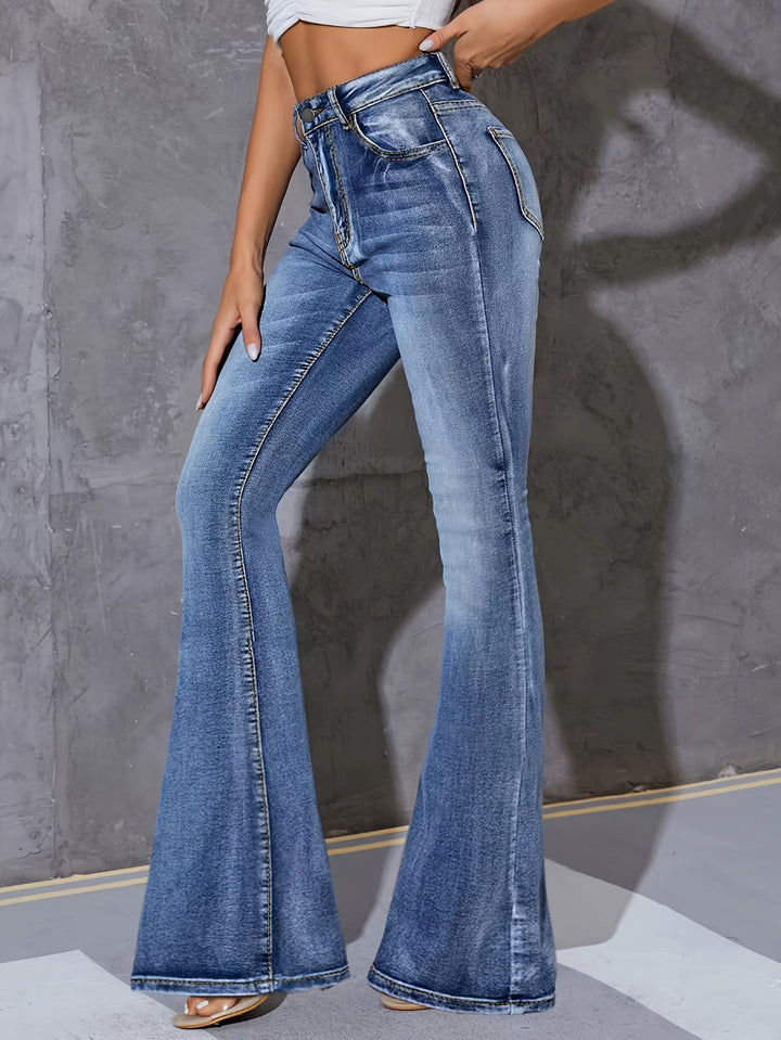 Premium High Stretch Flare Jeans with Slant Pockets - Women's Casual Denim-Bennys Beauty World