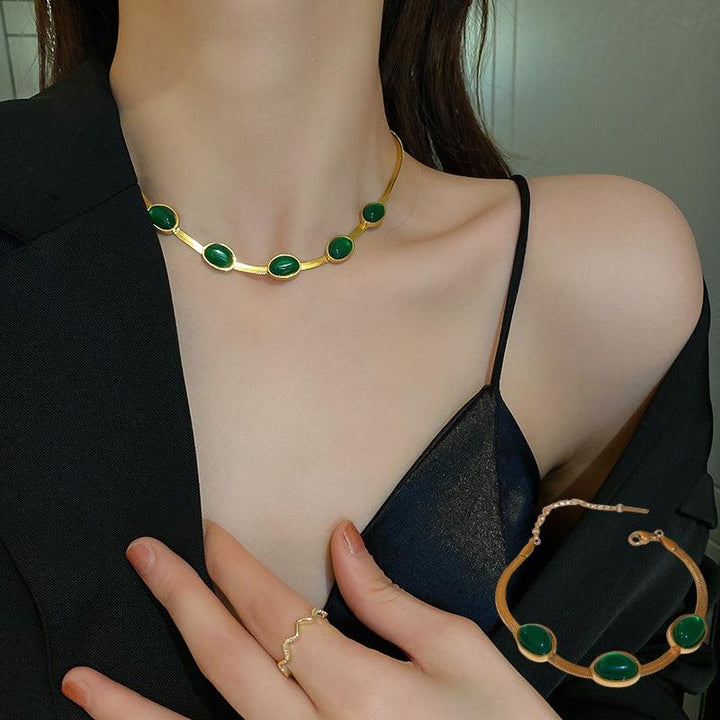 Fashion Jewelry Green Stone Crytal Multilayer Necklace For Women-necklace-Bennys Beauty World