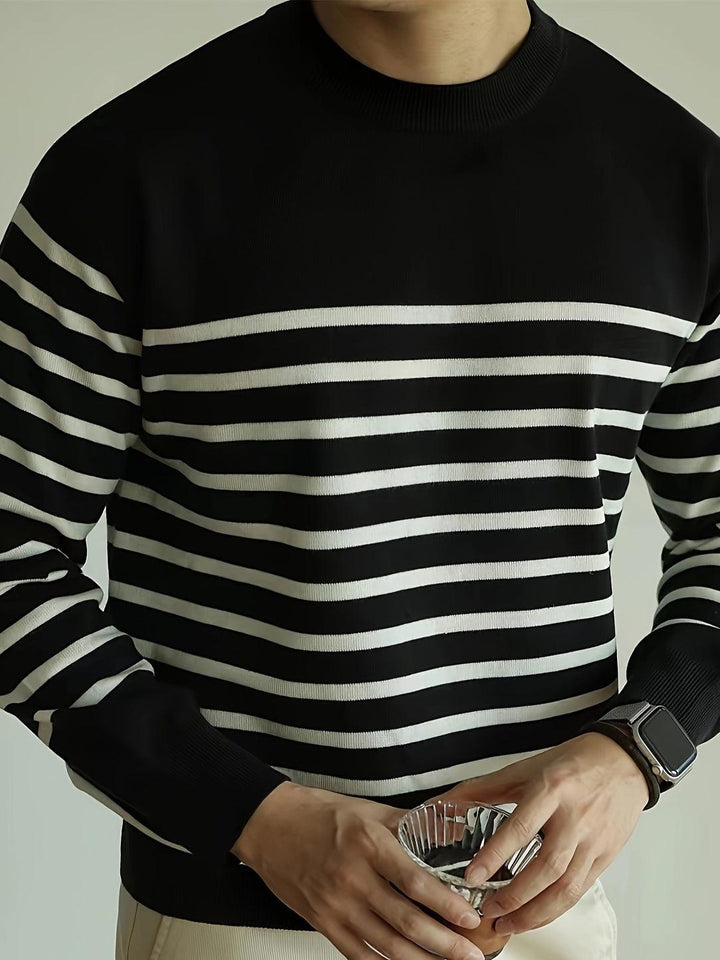 Men's Striped Knitted Pullover, Long Sleeve Crew Neck Sweater For Fall Winter-Bennys Beauty World