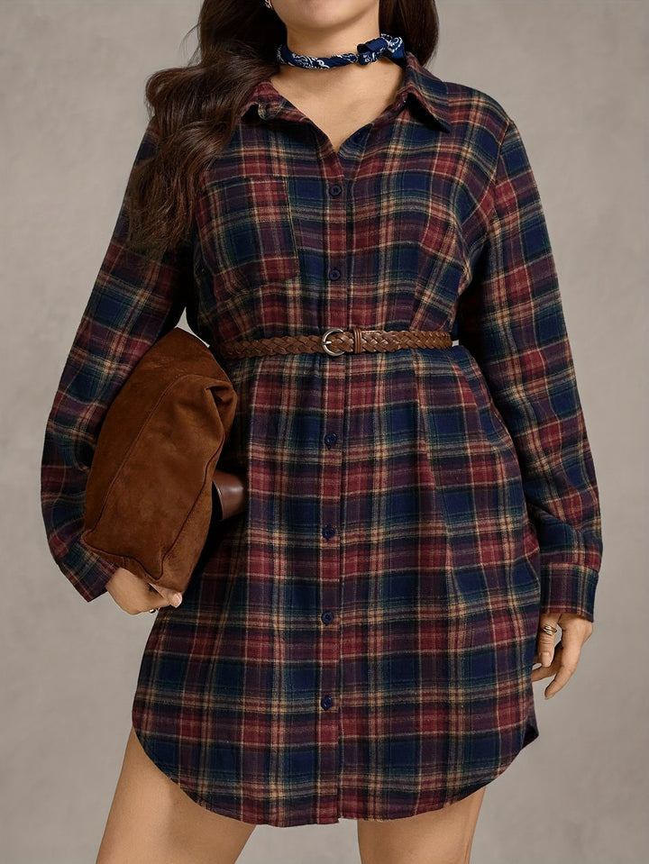 Women's Plus Size Casual Plaid Shirt Dress
