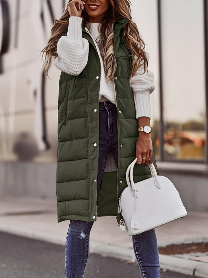 Chic Sleeveless Hooded Coat Warm Button-Front Coats-Coats & Jackets-Bennys Beauty World