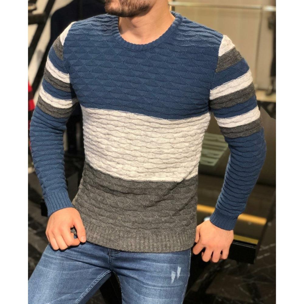 Pull musclé à rayures pour hommes, couleur assortie