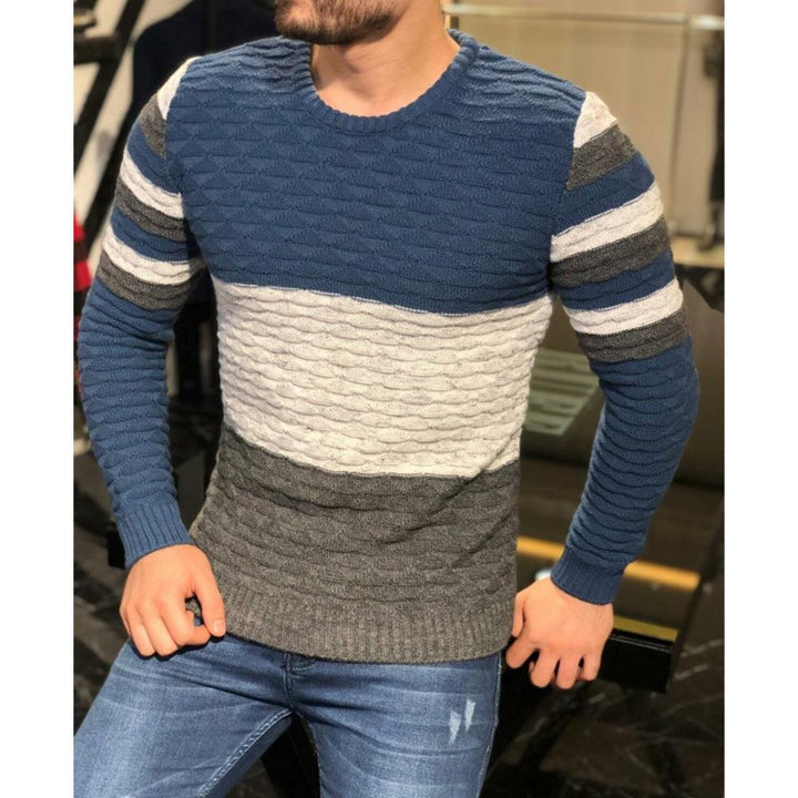 Men's Color Matching Pit Striped Muscular Men's Sweater-Shirts-Bennys Beauty World