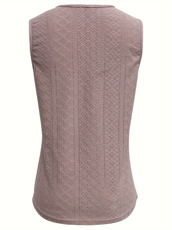Eyelet Solid Tank Top, Casual Sleeveless Tank Top For Summer, Women's Clothing-Bennys Beauty World
