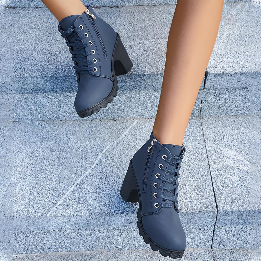 Womens Trendy Solid Hue Chunky Heel Ankle Boots-boots-Bennys Beauty World