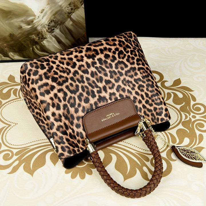 Elegant Vintage Leopard Print Ladies Handbag