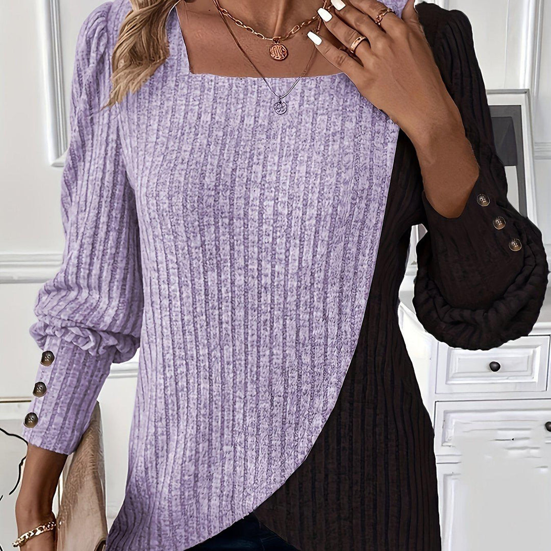 Casual Square Neck Long Sleeve T-Shirt For Women-T-Shirt-Bennys Beauty World