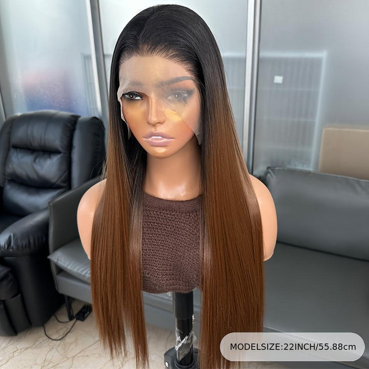 22 Inch Dark Roots Brown Ombre Synthetic Lace Front Wig-Wig-Bennys Beauty World