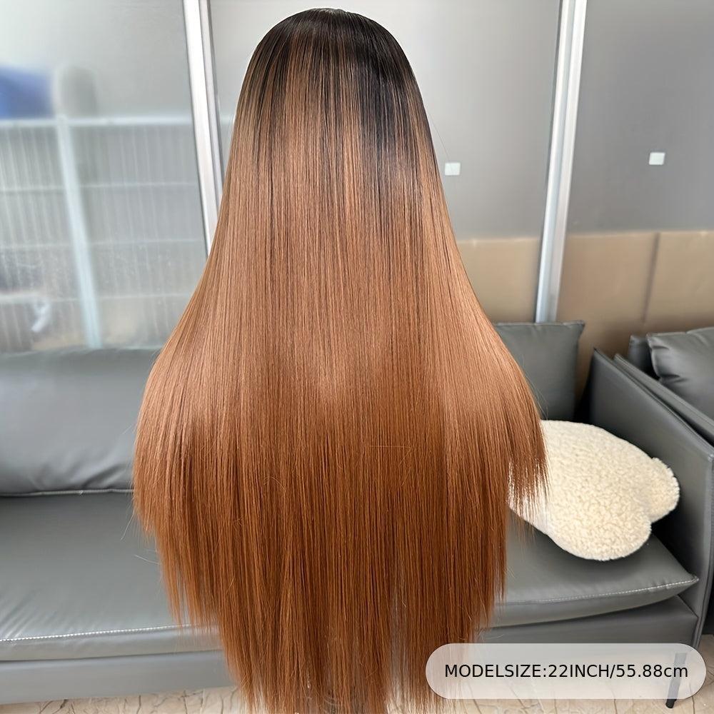 22 Inch Dark Roots Brown Ombre Synthetic Lace Front Wig-Wig-Bennys Beauty World