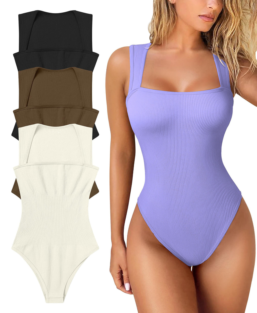 Thread Square Neck Jumpsuit Sleeveless Slim Fit Summer Shapewear-Shapewear-Bennys Beauty World