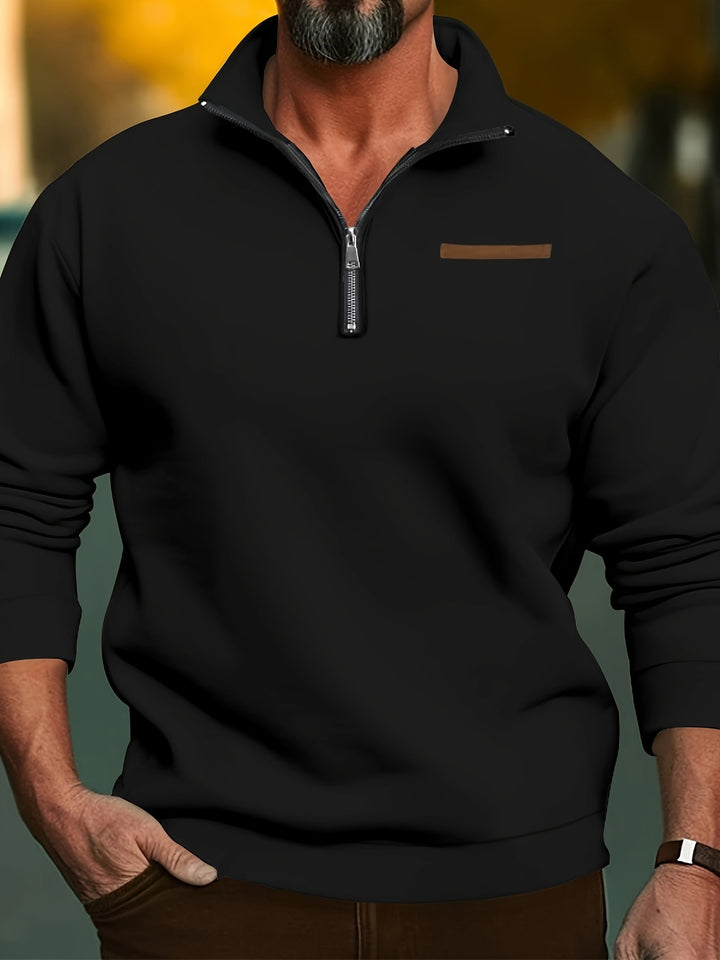 Men's Long Sleeve Lapel Quarter Zip Sweater Shirt-Shirt-Bennys Beauty World