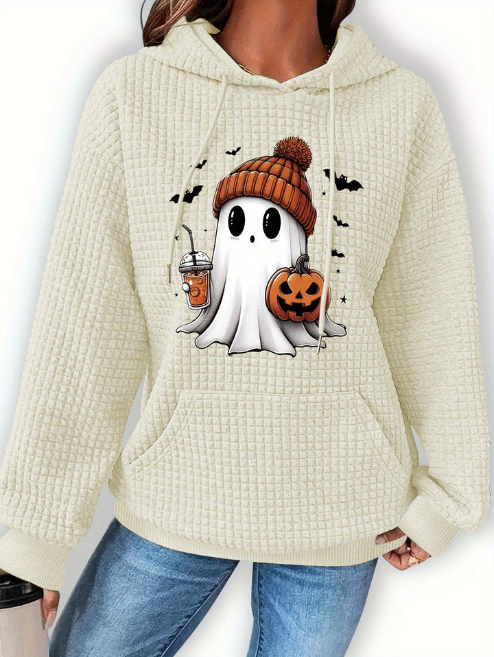 Festive Pumpkin Knit Hoodie - Cozy Long Sleeve Pullover for Halloween Celebrations-Bennys Beauty World