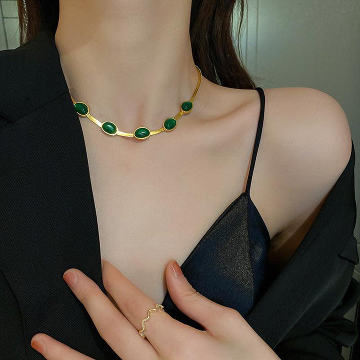 Fashion Jewelry Green Stone Crytal Multilayer Necklace For Women-necklace-Bennys Beauty World