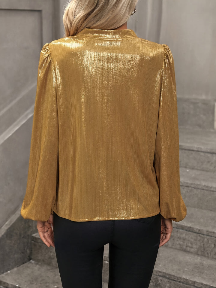 Women's Elegant Long Sleeve Golden Pleated Blouse-blouse-Bennys Beauty World