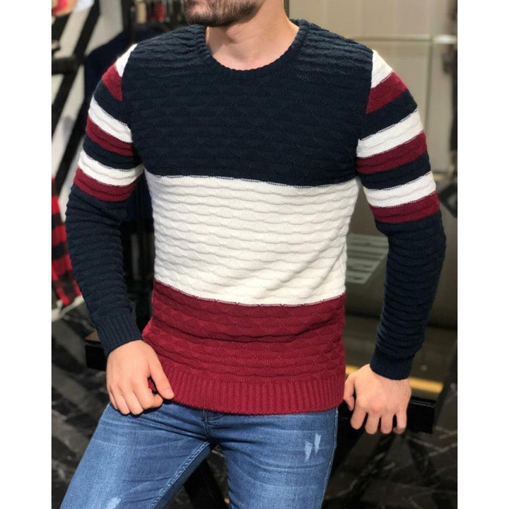 Men's Color Matching Pit Striped Muscular Men's Sweater-Shirts-Bennys Beauty World