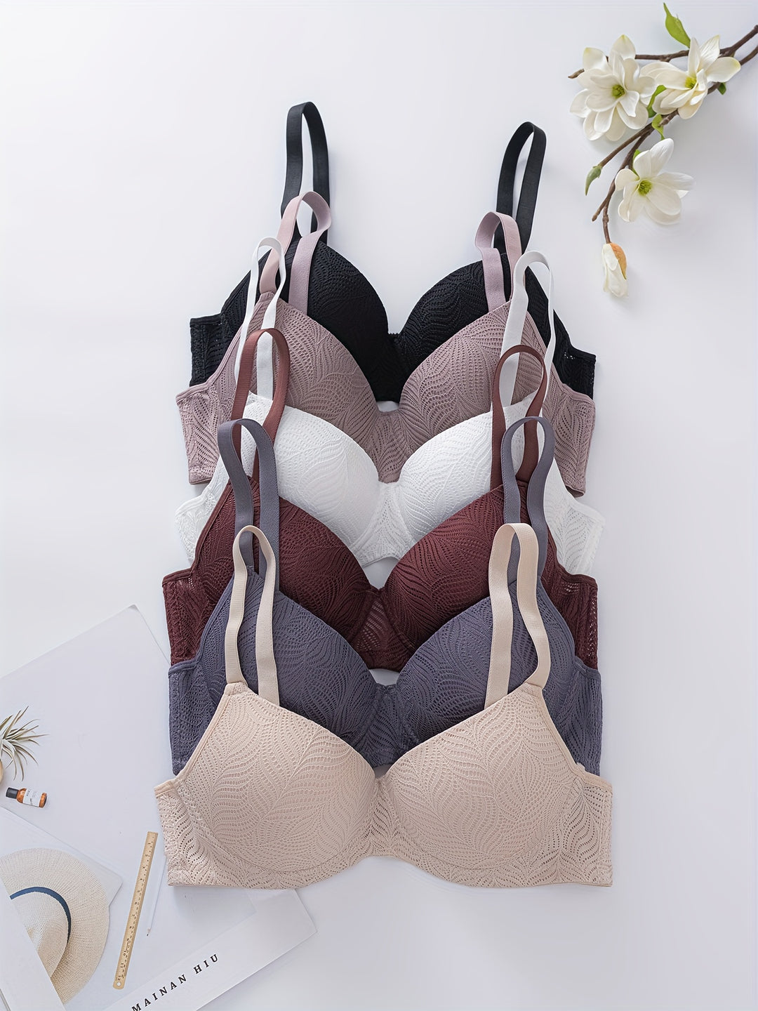 6-Pack Mature Style Solid Color Push Up Bras